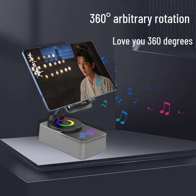 In-Stock 4-in-1 Charger: Tablet & Phone Stand with Wireless Bluetooth Speaker, 360° Rotation