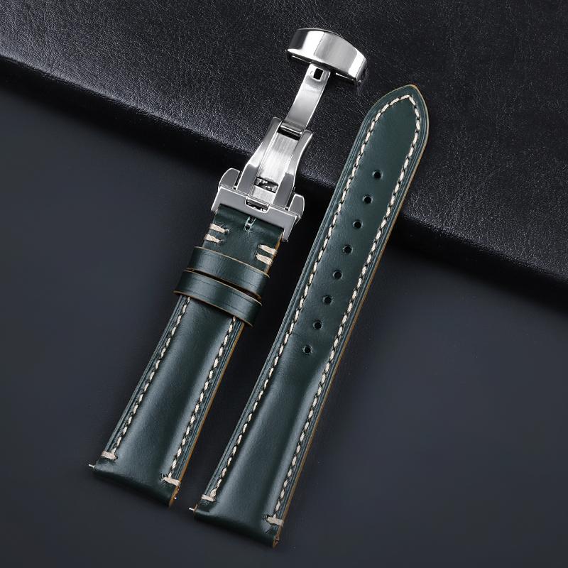 Echtes Leder Uhrenarmband 20/22/24mm Uhrenarmband Edelstahl Faltschließe Armband Gürtel für Herren Rot Schwarz Grün Blaues Band