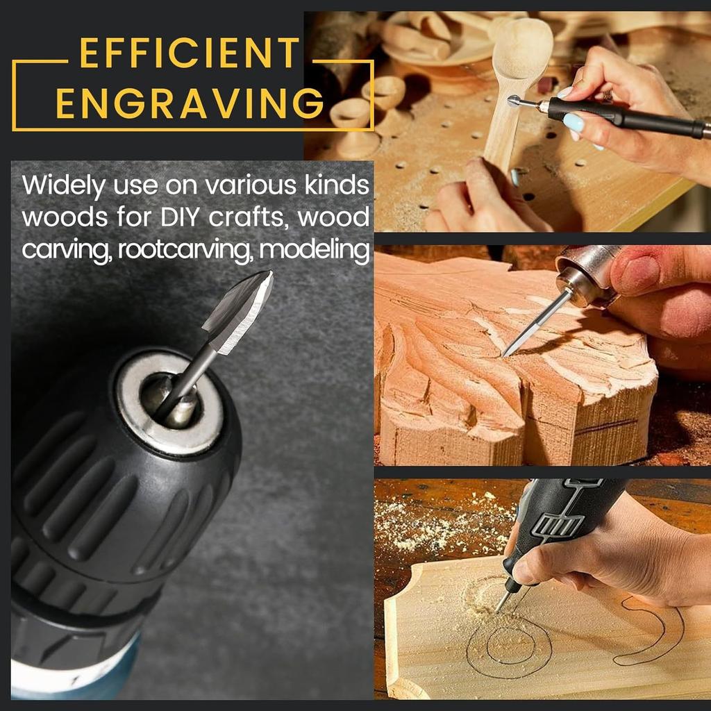 11 Piese Freze pentru Sculptură în Lemn pentru Scule Rotative, cu Coadă de 1/8 Inch și Capete Diverse de Scule pentru Gravură pentru Prelucrarea Lemnului
