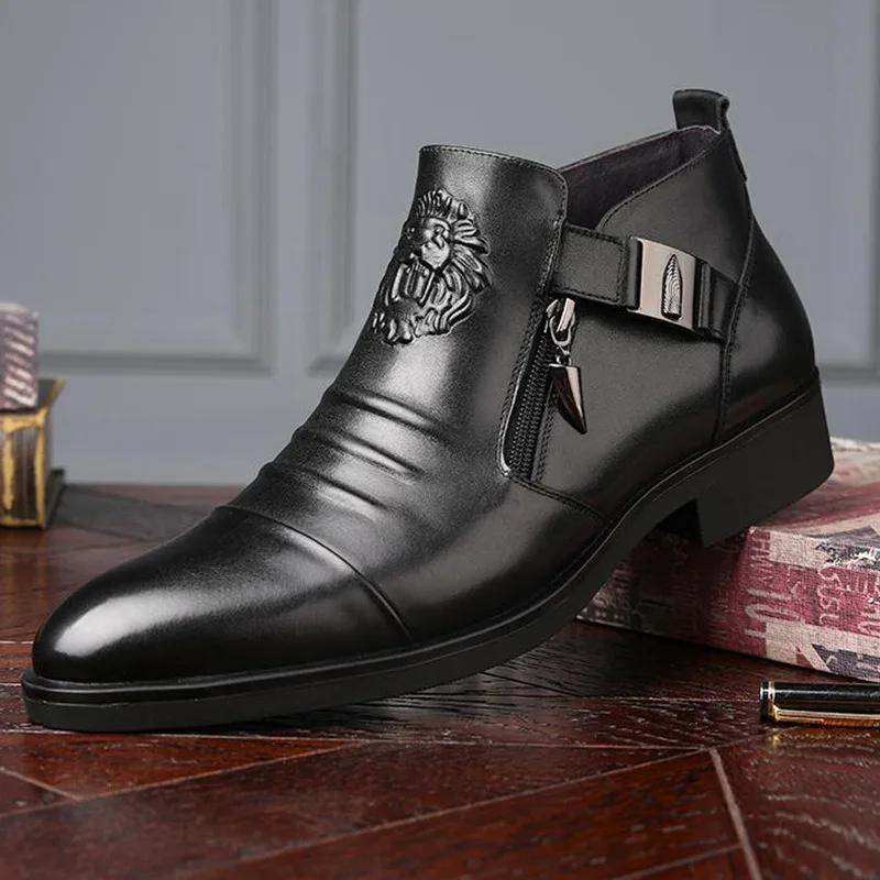 Fashion Men's Vintage Cowboy Boots Leather Buckle Strap Punk Ankle Boots Pointed Toe Motorcycle Boots Buty Do Kostki Sepatu Pria Black