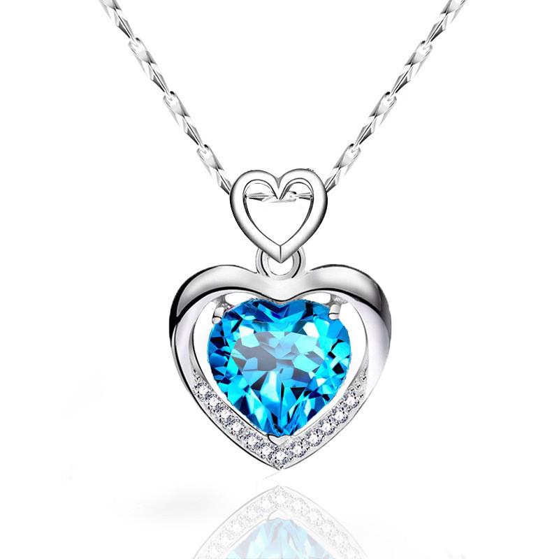 Heart-Shaped Pendant 925 Sterling Silver Necklace - Korean Style Clavicle Chain Christmas Gift