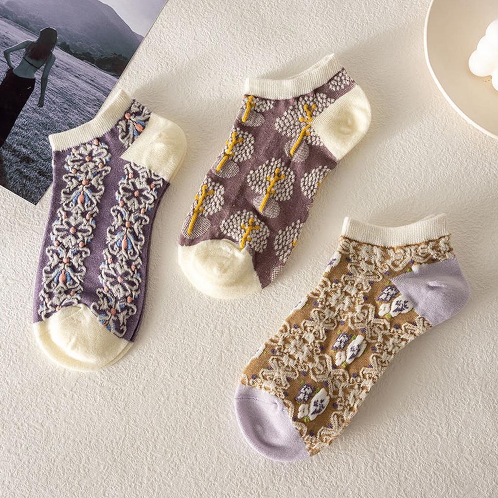 and Cute Floral Embroidered Cold Sizes Z2 Women's Socks, Spring, Autumn, Winter, 6-Pair Set, Cotton, Mid-Weight Socks, Breathable, Warm,
