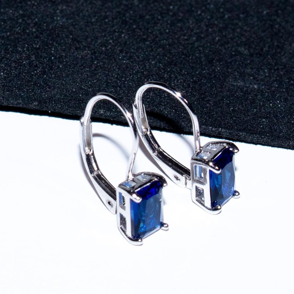 2025 Trend Color Zircon Earring Rectangle Blue Zirconia Custom 925 Sterling Silver Drop Earrings Fashion Jewelry