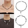 Vintage Beaded Crossed Star Necklace for Women Fashion Aesthetic Y2k Jewelry