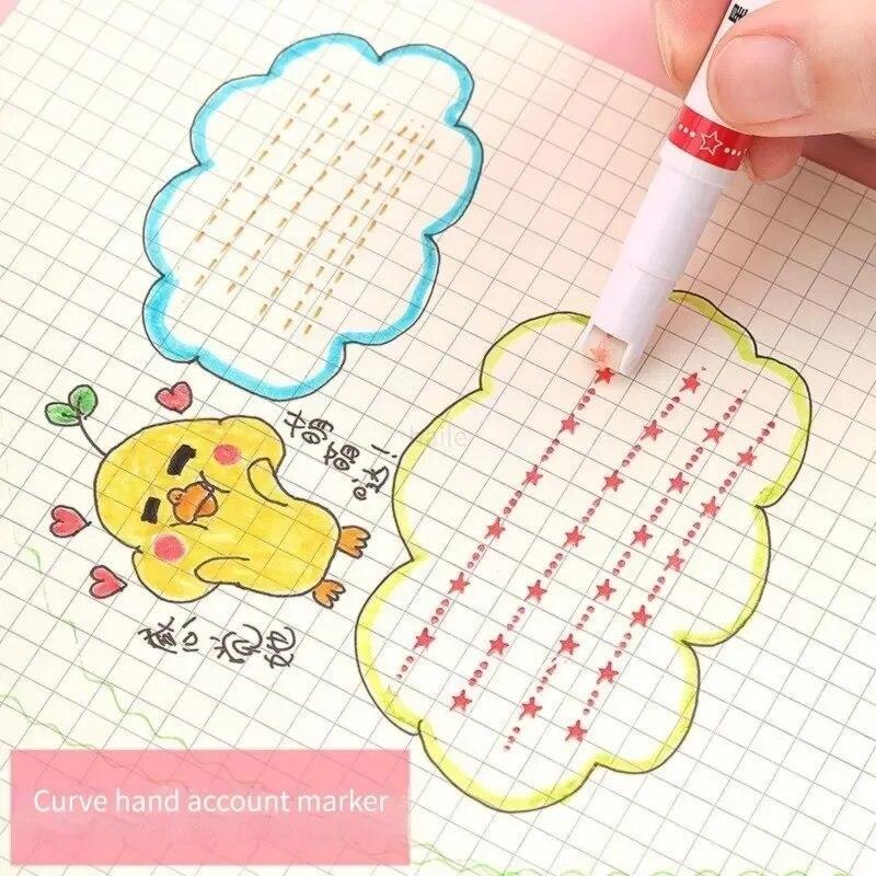 6pcs/set Line Shaped Highlighter Pen Color Roller Tip Curve Liner Art Contour Marker Highlighter Journal School Stationery