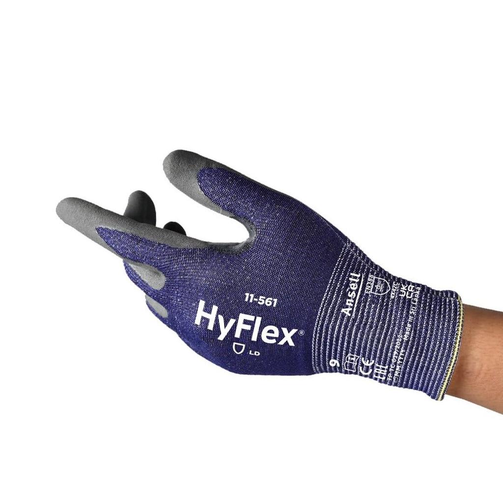 Ansell HyFlex 11-561 Cut Resistant Work Gloves Size L Level C 15-Gauge Nitrile Coated Palm Grippy Touchscreen Compatible High Durability 1 Pair