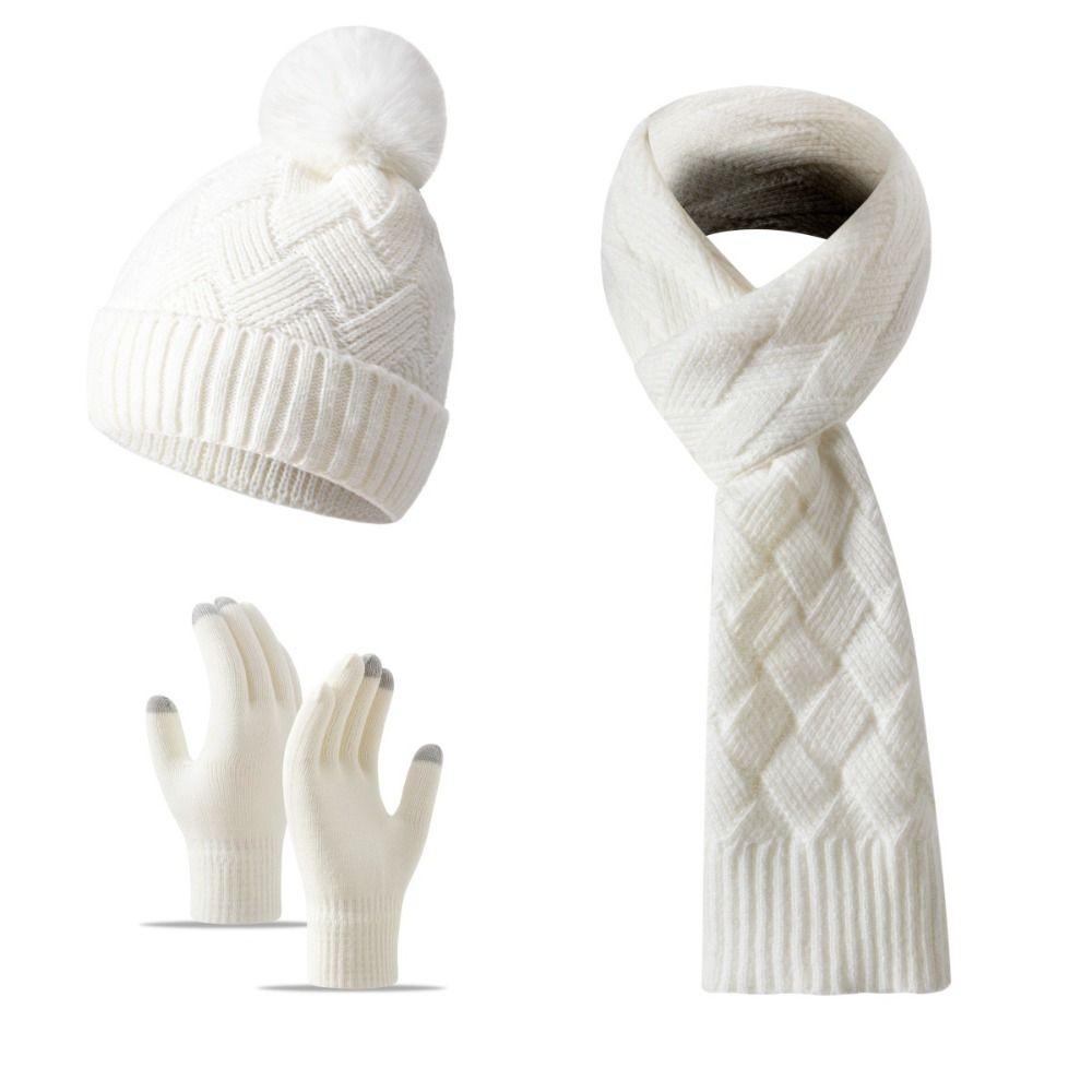 3Pcs/Set Thicken Knit Beanie Snood Set Knitted Touchscreen Gloves Unisex