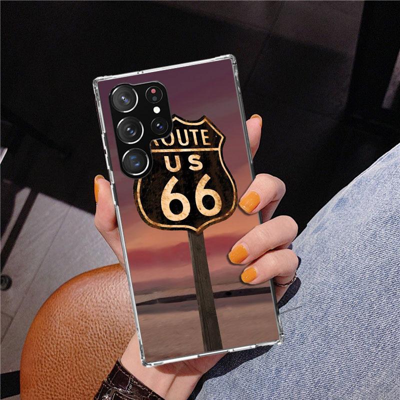 America Route 66 Phone Case For Samsung Galaxy S24 S25 Edge S26 Ultra S23 S22 S21 Plus S20 FE + Personalized Print Cover Galaxy
