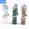Klassisk naturstein halskjede anheng Tribal Totem Dragon svingete Crystal Column for menn og kvinner