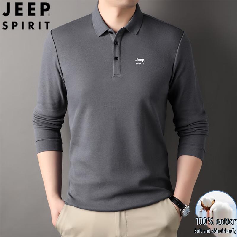 JEEP SPIRIT Men's Pure Cotton Long-Sleeve Polo Shirt