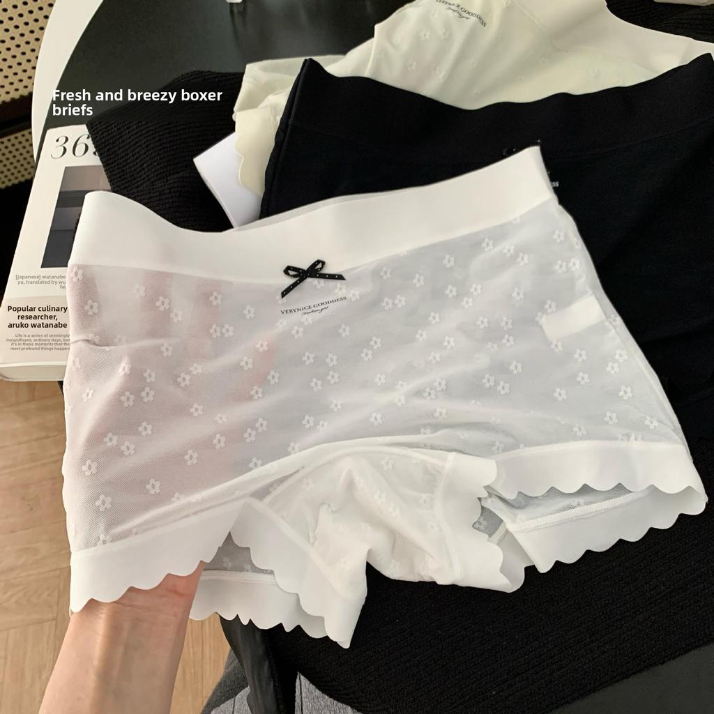 Girl Summer Lace Jacquard Flower Flower Breathable High Play Ice Silk Middle Waist Flat Angle Briefs