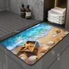 Vacation Style Beach Doormat Beach Shells Starfish Ocean Wave Pattern Carpet Soft Floor Mat Bedroom Entrance Rug  Door Mat