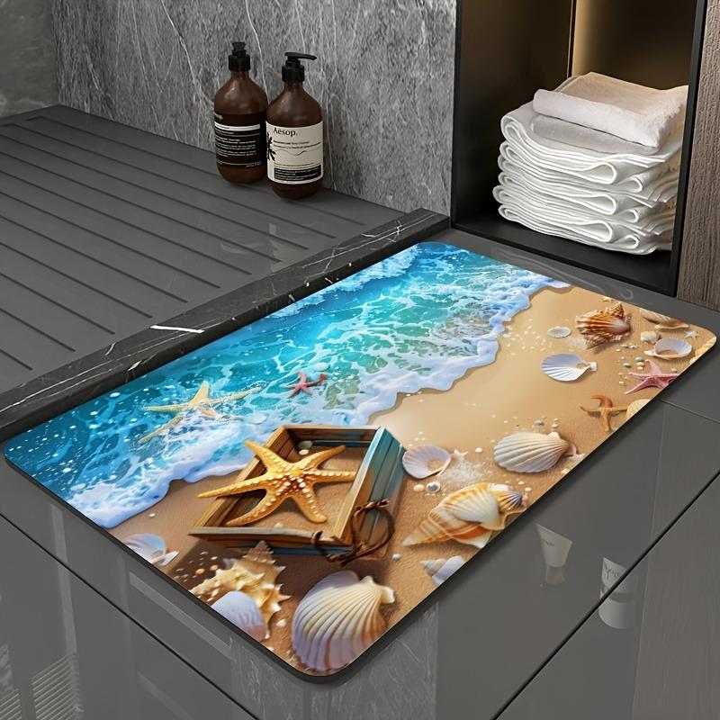 Vacation Style Beach Doormat Beach Shells Starfish Ocean Wave Pattern Carpet Soft Floor Mat Bedroom Entrance Rug  Door Mat