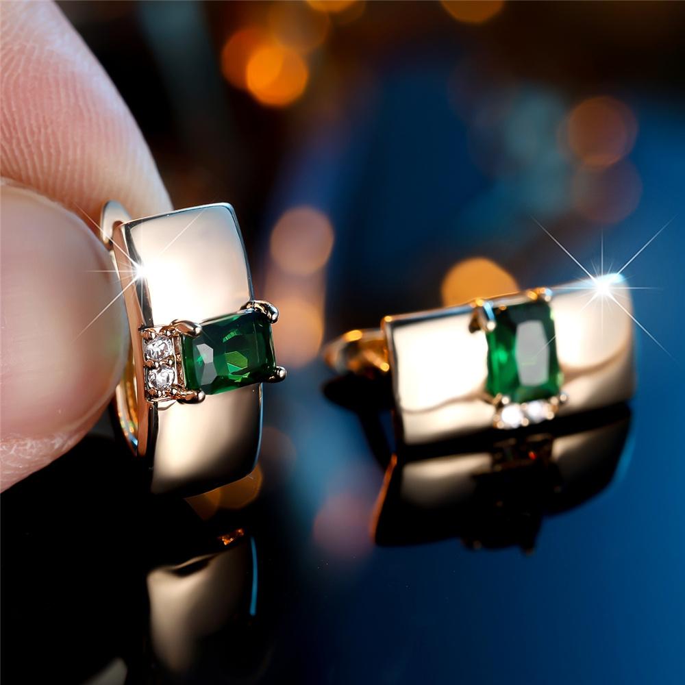Cute Female White Green Zircon Stone Hoop Earrings Luxury Gold Color Wedding Jewelry For Women