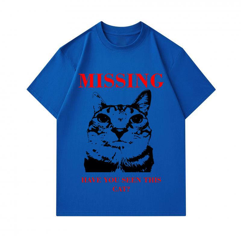 Men's 100% Cotton Crew Neck Short Sleeve T-Shirt, Funny Missing Cat Printed Casual Lightweight Tee for Daily Wear, Comfy Breathable Summer Top with Un