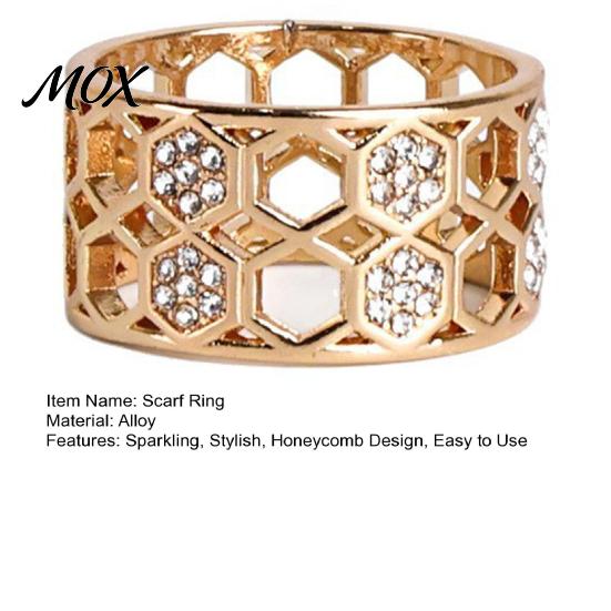 Stylish Scarf Fastener Honeycomb Silk Ring, Hollow-out Bandana Slide Smooth Sliding Ring Rhinestone Holder for Women Neckerchiefs Shawls Shirts