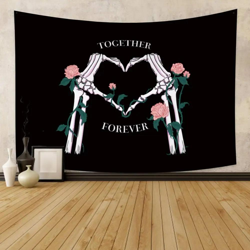 Black and White Love Hands Tapestry Space Stars Galaxy Tapestry Wall Hanging Romantic Art Home Decor for Bedroom Living Room