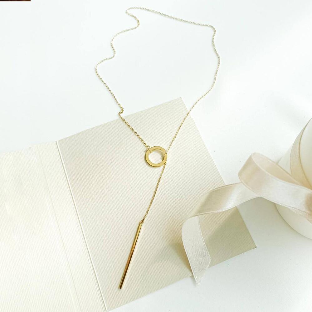 eManco Minimalist Round Rod Pendant Necklace Ladies Pearl Clavicle Necklace Leaf Long Chain Fashion Jewelry Statement Girl Gift
