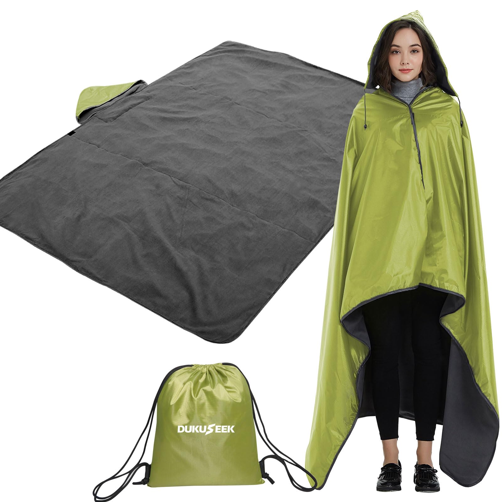 

DUKUSEEK Camping Large 300GSM Fleece 210D Cold and Compact Travel Park Picnic Disaster Preparedness Outdoor Blanket for Car and Travel Blanket, зелёный