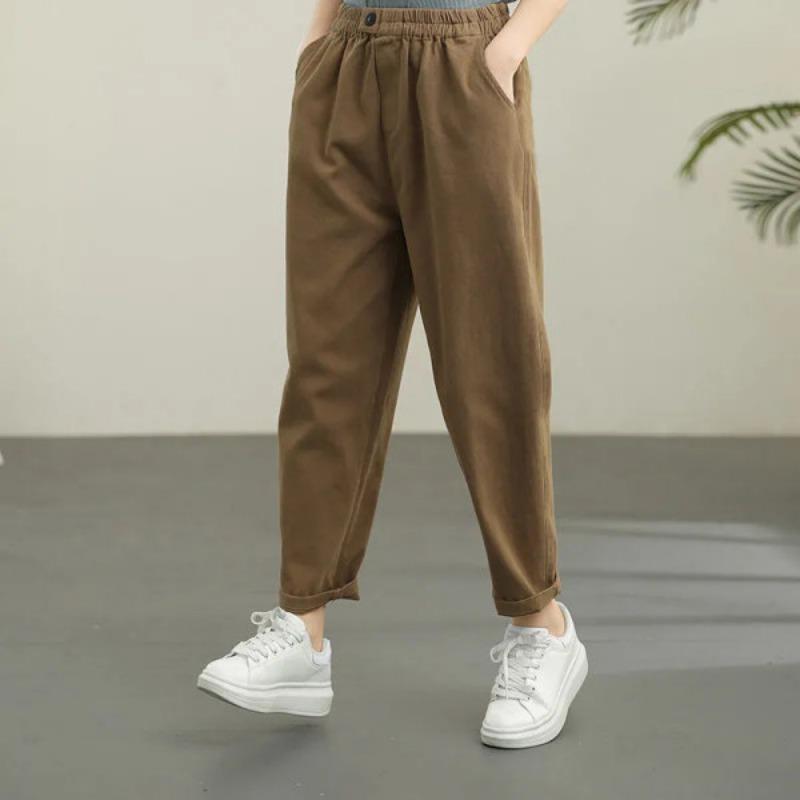 Autunno 2026 Nuovi Pantaloni Casual Studente Retro Donna Colore Unico Vita Elastica Sottili Pantaloni Harun Pantaloni a Nove Quarti Tendenza