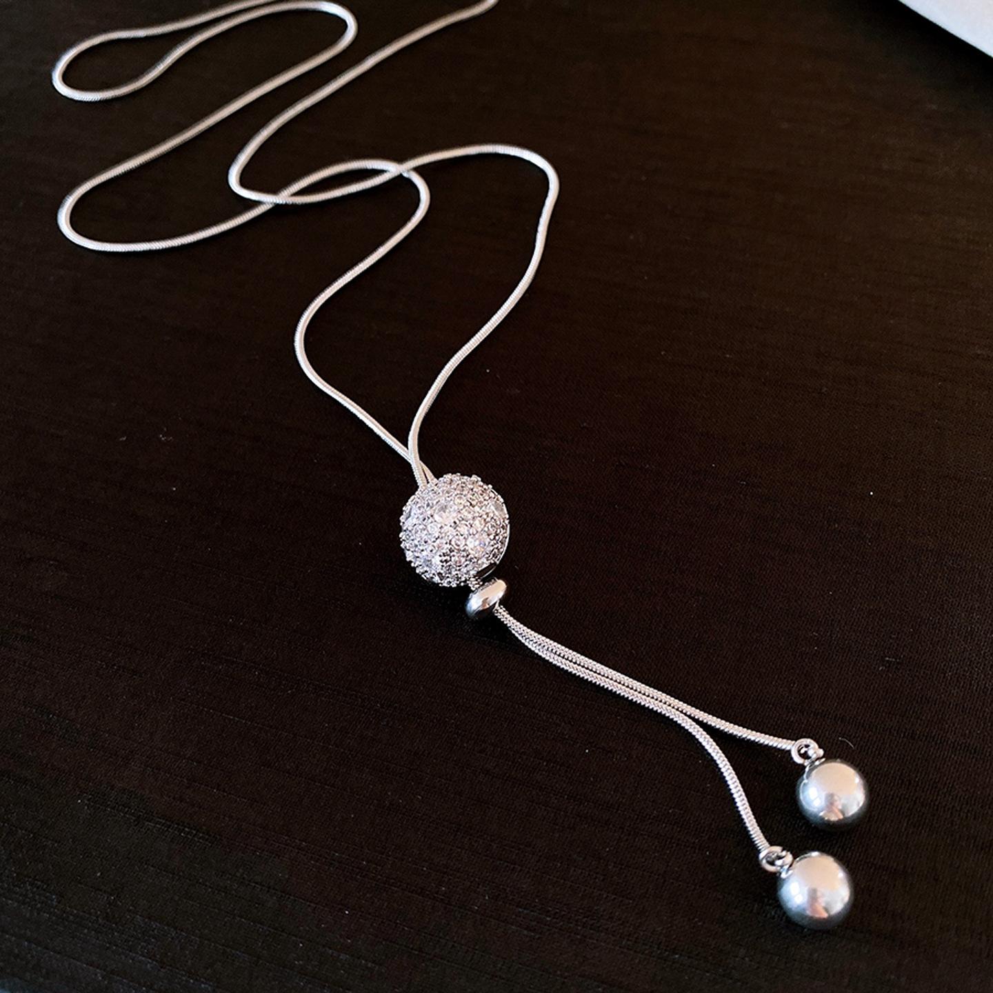 Korean simple zircon round pull-out necklace sweater chain versatile necklace women