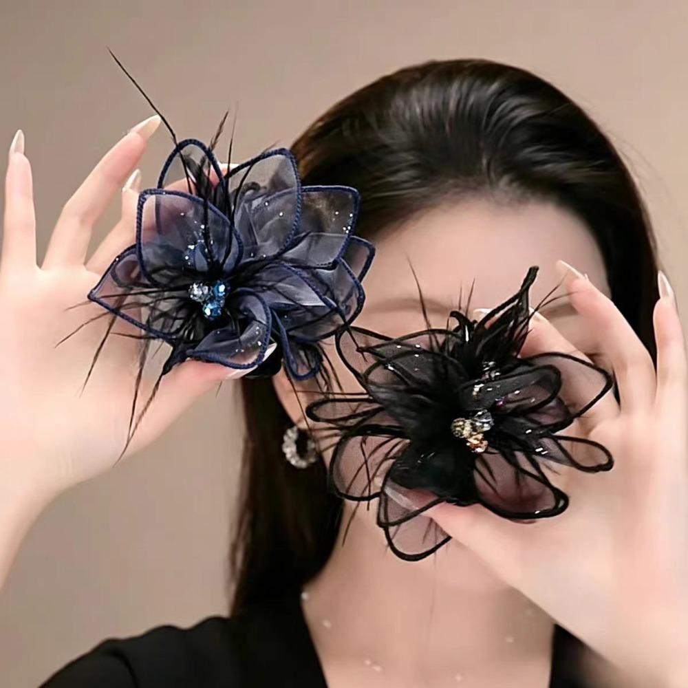 Sheer Tulle Crystal Pendant Spark Crystal Hair Jaw Clip Elegant Tulle Claw Clip Daily Style