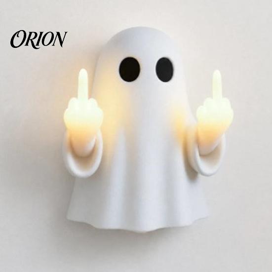 Indoor Party Atmosphere Light Halloween Ghost Middle Finger Glow Night Light, Funny LED Wall Spooky Resin Figurine Lamp, Cute Tabletop Decoration for