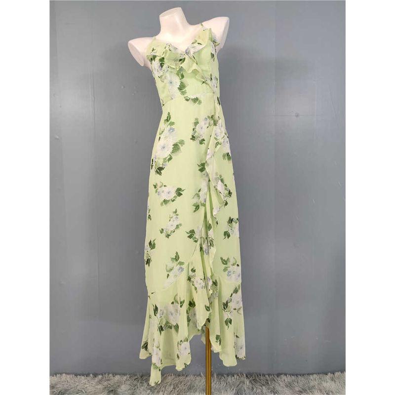Export Summer New Suspender Exquisite Print Ruffles V Neck Holiday Lady Beautiful Fashion Special Dress
