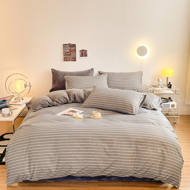 Cotton Fleece Coral Fleece Bed Four-piece Set Flannel Bedding Fleece Quilt Cover Bed Sheet Three-piece Set