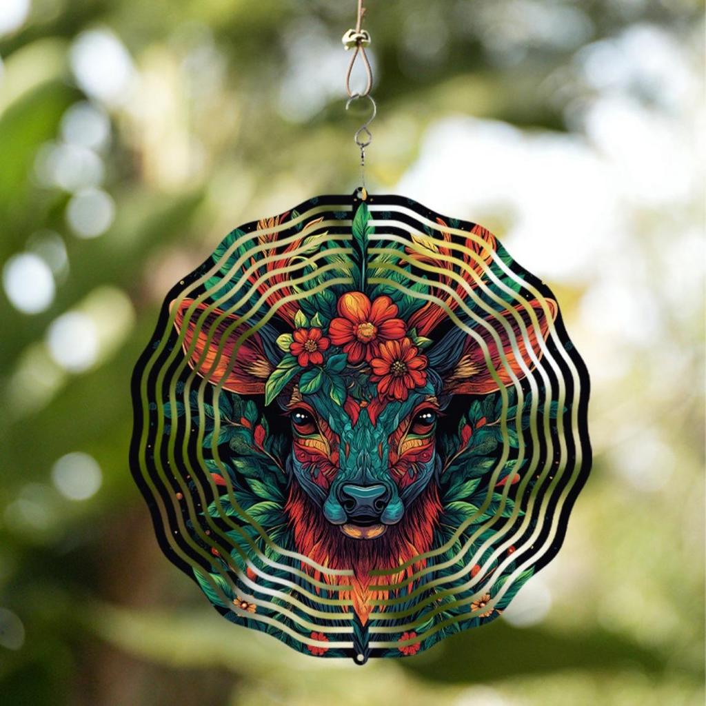 10 Inch Hanging Wind Spinner Colorful Reindeer Design Wind Chime with 360 Degree Hook for Spring Summer Balcony Garden Decor Gift