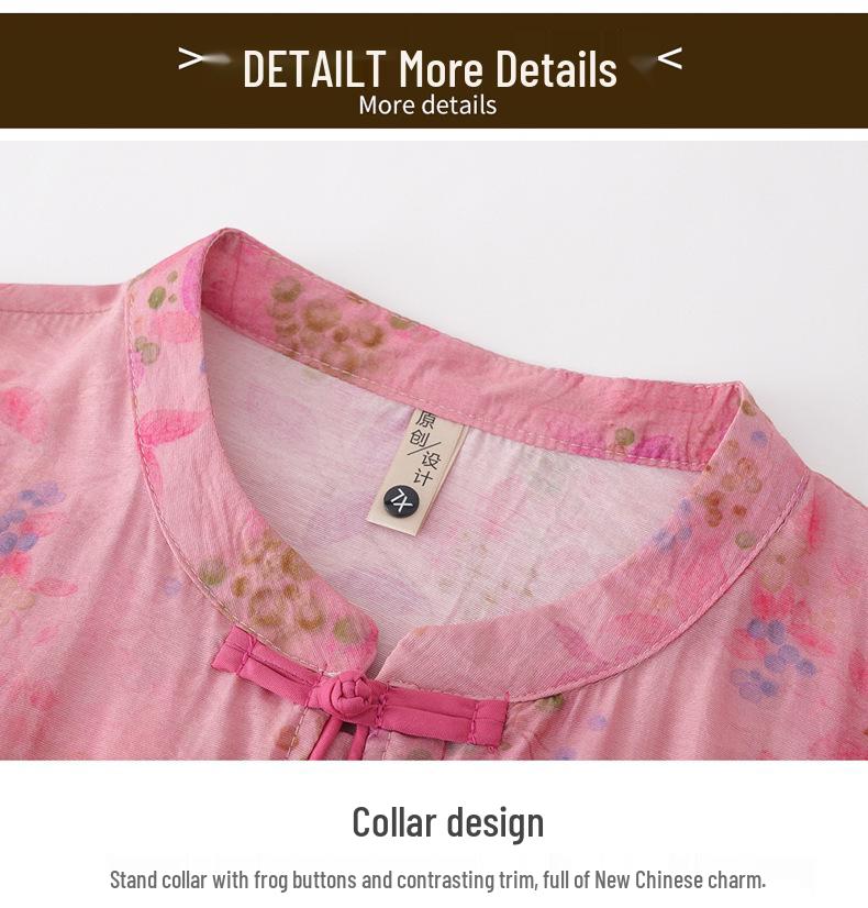 Elegant Retro Chinese Style Linen Tencel Blouse - Short Sleeve, Stand Collar, Frog Button, Loose Fit for Women