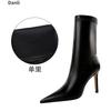 Women 9.5cm High Heels Leather Boots Lady Low Heels Short Ankle Boots Stripper Winter Warm Snow Plush Pointed Toe Shoes
