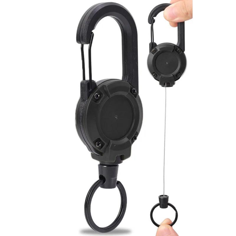 Retractable Heavy Duty Pull Reel Carabiner Key Chains Strong Steel Wire Rope Buckle Spring Key Ring Outdoor Sporty Keychain Tool