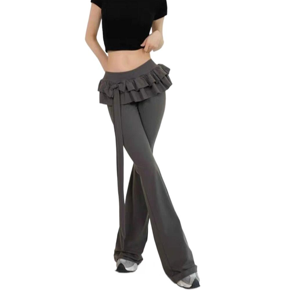 Y2k Apron Skirt Flared Pants Low Waist Bell-bottom Trousers Fashion Casual Pants for Women  Ladies