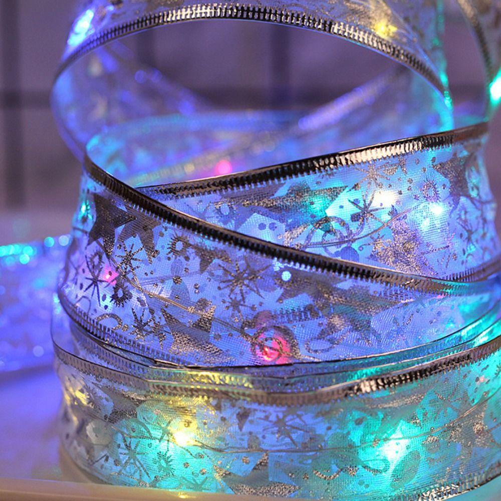 10m 100 Lights Christmas Ribbon Lights Battery-Powered Flashing Christmas Tree Decoration Light Polyester LED