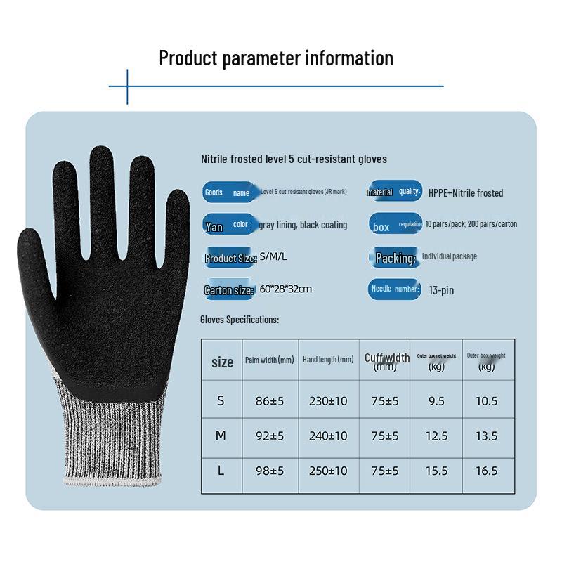 Level 5 Schnittfeste Nitril-Mattierte Anti-Rutsch-Handschuhe, Verschleißfest für Mechanische Nutzung
