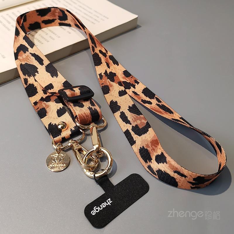 Fashion leopard print painted mobile phone lanyard crossbody can carry long ins women's outdoor mobile phone strap rope wide version cloth