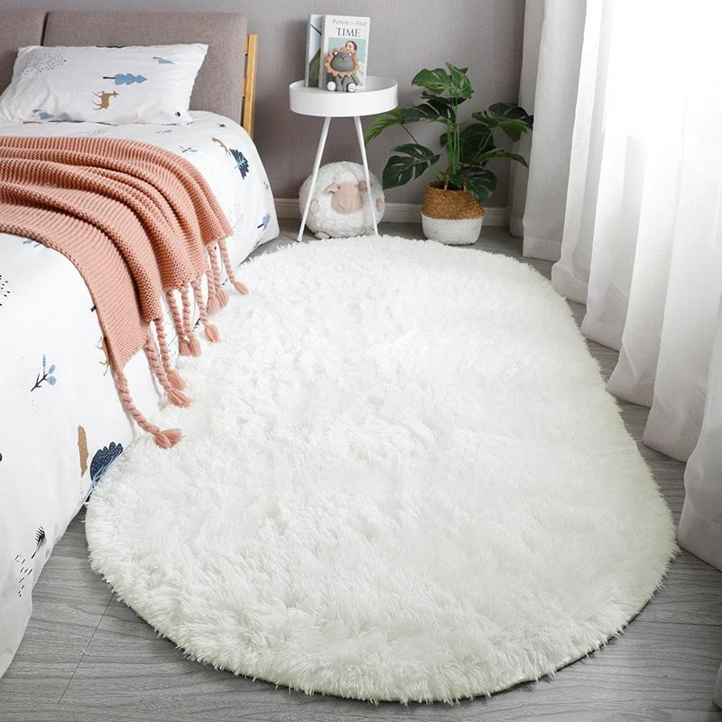 Oval Center Carpet Plush Fluffy Tie Dye Anti Slip Carpet Floor Cushion Bedroom Bedside Mat Rug Soft Foot Mats Home Decor New