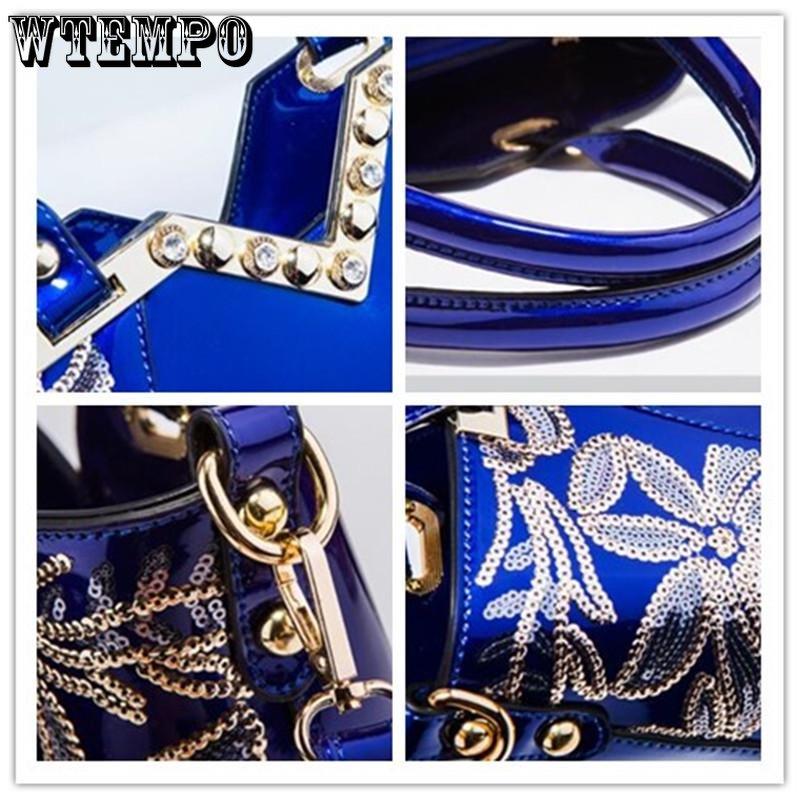 WTEMPO Frauen Mode Handtaschen Stickerei Pu Leder Schulter Tasche Dame Elegante Party Taschen