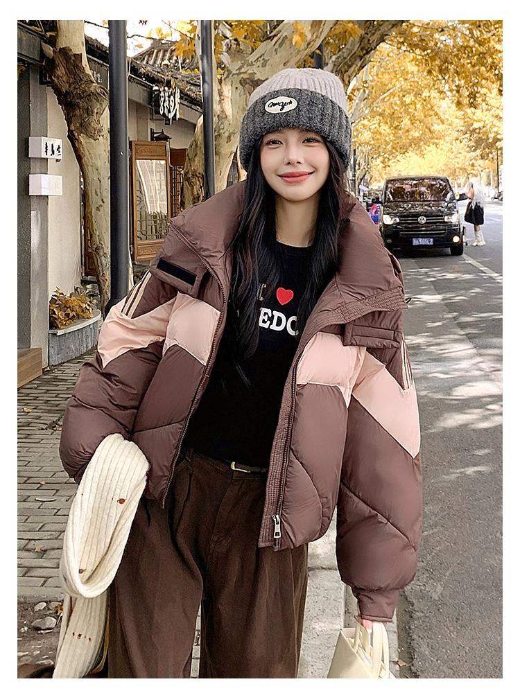 Short Color-block Hooded Warm Down Cotton-padded Jacket