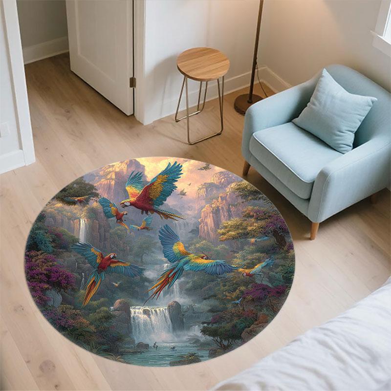 Parrot Theme Pattern Round rug,Carpet Rug for Living Room Bedroom Playroom ,Non-slip Floor Mat,Holiday Gifts and Birthday Gifts.
