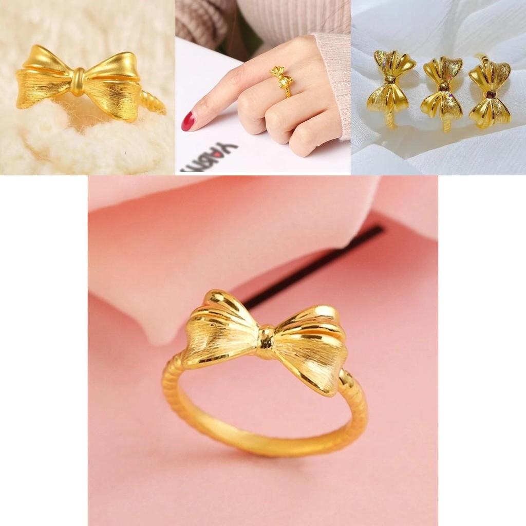 Elegant Gold Plated Brass Open Bow Ring Adjustable Minimalist Women's Fashion Jewelry