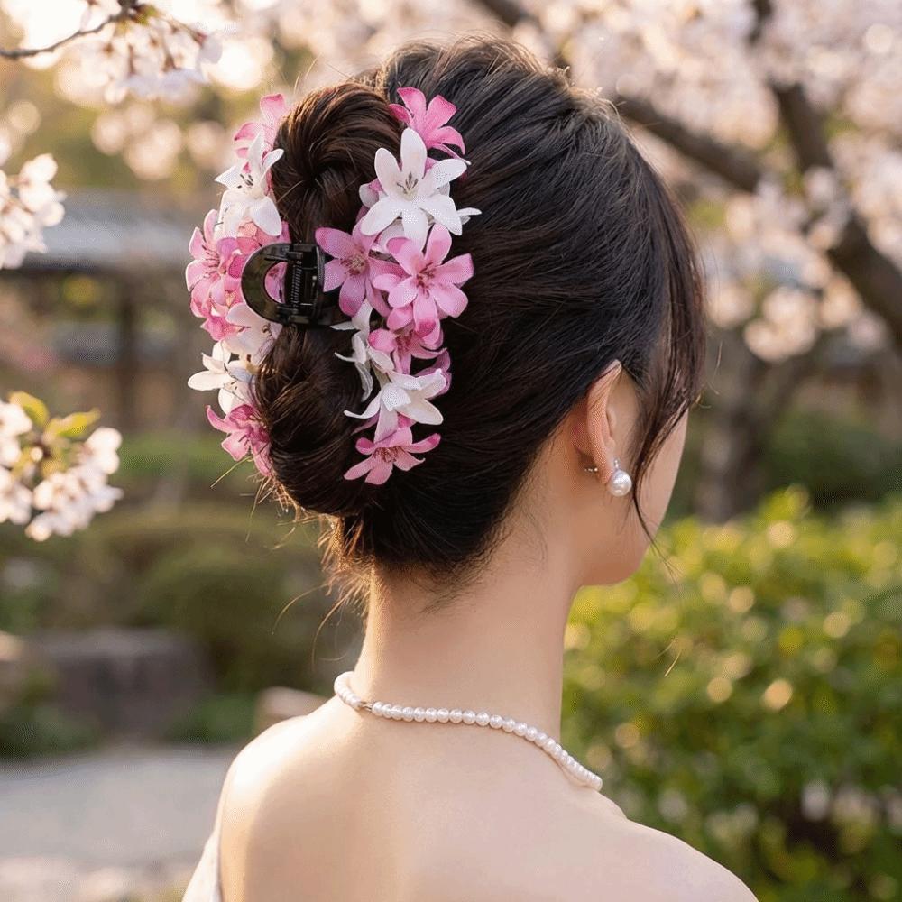 Exquisite Acrylic Flower Hair Claw Colorful Cloth Large Shark Clip Korean Style Headdress Hair Crab Clip Party