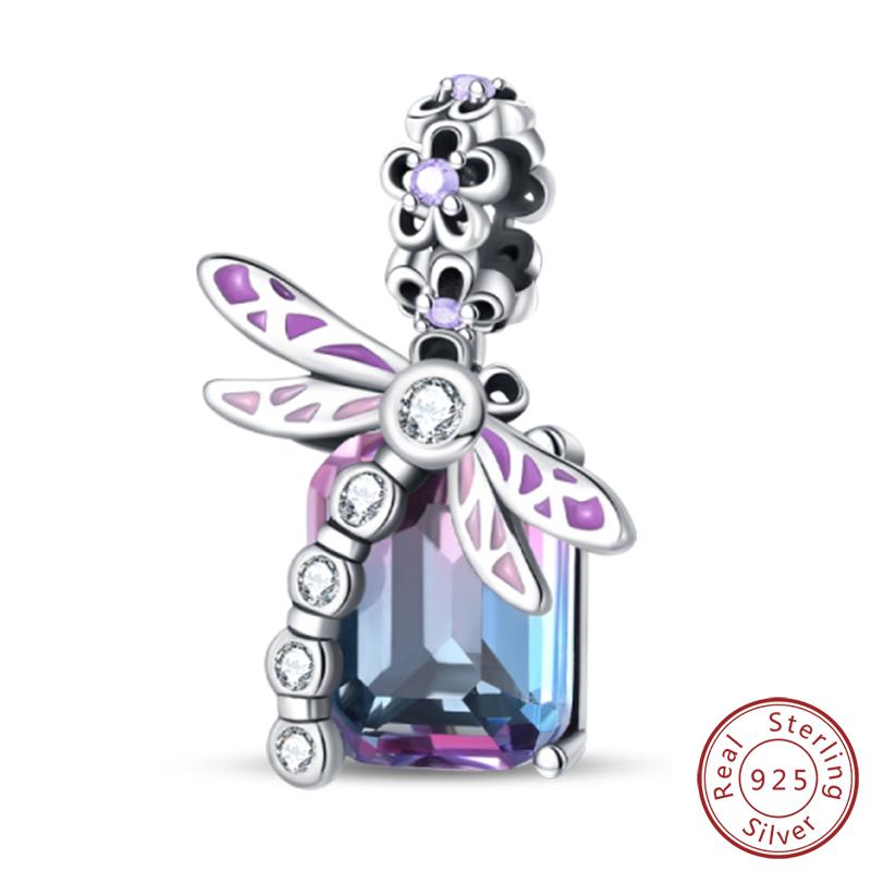 Elegant S925 Silver Butterfly & Dragonfly Multicolor Charms Beads Pendant 3mm DIY Fine Jewelry Making Accessories Gifts