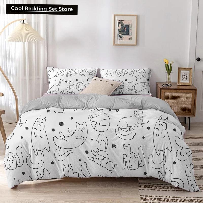 Animal Kitty King Queen Duvet Cover Lovely Pet Cat bedding set Cartoon Quilt Cover 2/3pcs Colorful Polyester Comforter Cover