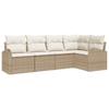 Garden Sofa Set with Cushions 5 Pcs Beige and White Poly Rattan