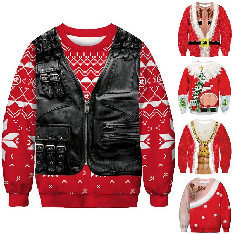 Cozy And Festive 3d Ugly Christmas Print Crew Neck Pullover Sweatshirt For Women And Men