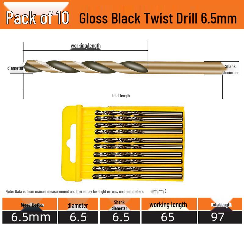High-Speed Steel Straight Shank Twist Drill Bit, Black and Yellow, Fully Ground