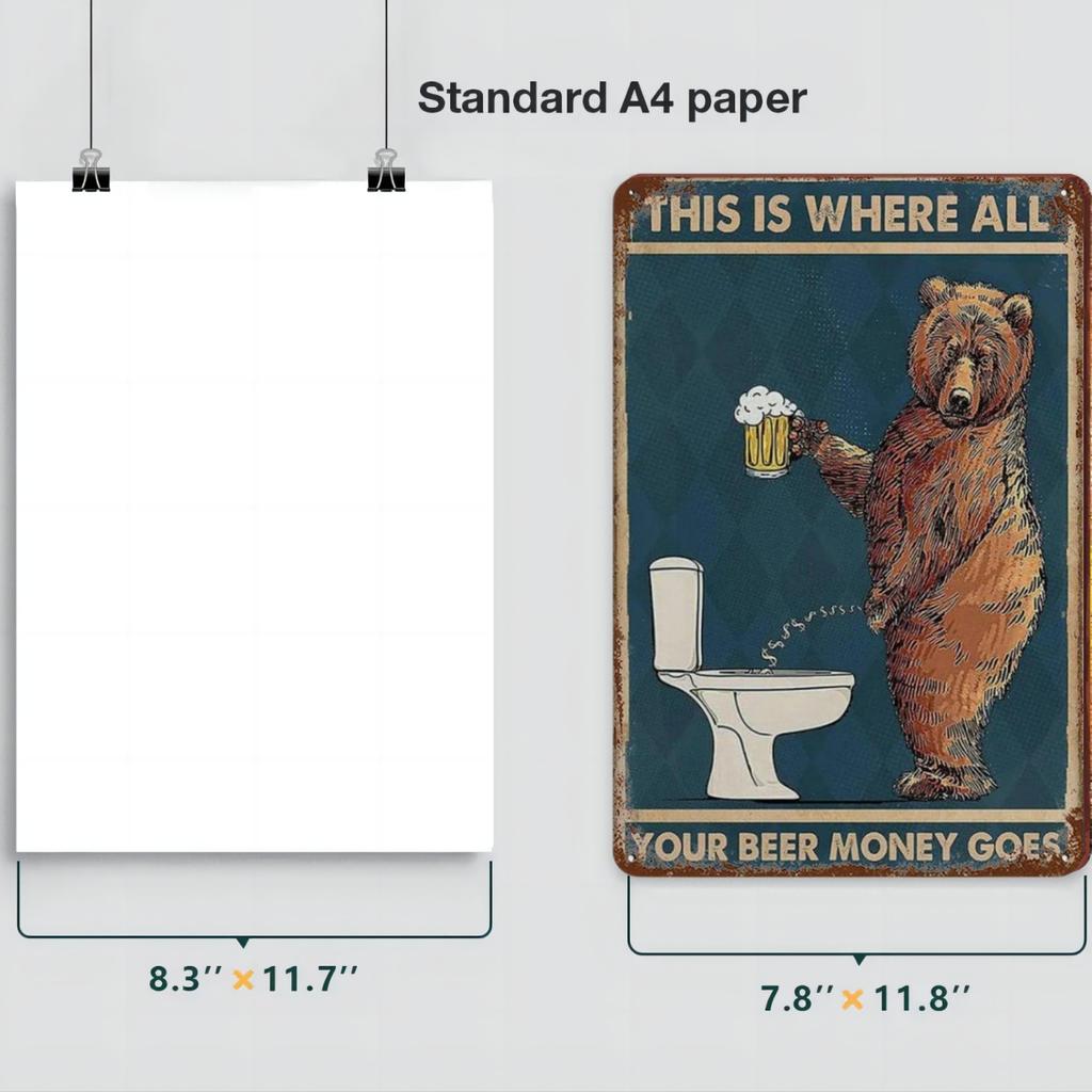 Ρετρό Αστεία Τέχνη Τοίχου Μεταλλικές Πινακίδες Διακόσμηση Αφίσες Αρκούδα Πίνει Μπύρα στην Τουαλέτα Εικόνα για Δωμάτιο Τουαλέτα