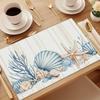 Set di tovagliette con conchiglie e stelle marine, tema costiero, in lino, per decorazione tavolo da pranzo